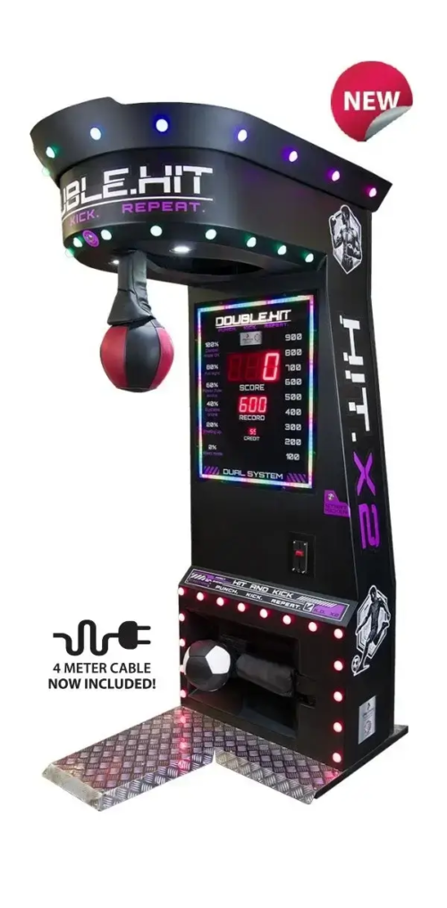 Commercial arcade boxing machine with double hit punching system