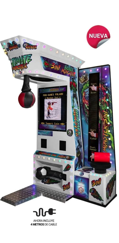 monster 3 en 1 blanca máquina de fuerza arcade vista frontal