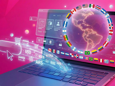 Representación digital de compra online y distribución global de máquinas de boxeo hacia América Latina y Canadá