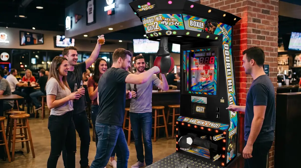 Premium European-built boxing arcade machine installed in a high-traffic commercial venue to maximize arcade profit and long-term investment ROI.
