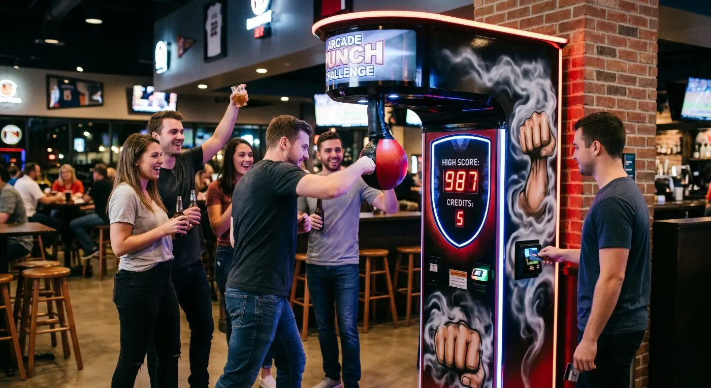 Premium European-built boxing arcade machine installed in a high-traffic commercial venue to maximize arcade profit and long-term investment ROI.