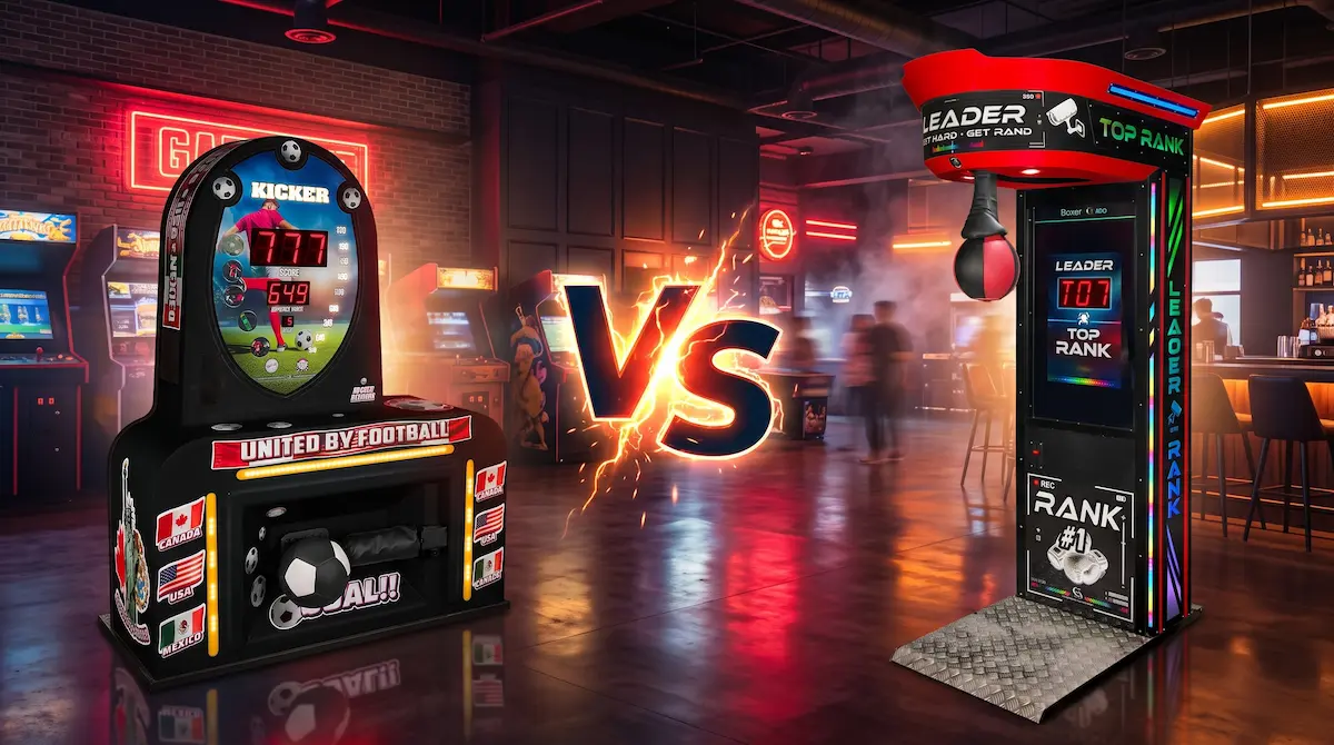 Kicker machine vs boxer machine – Uplay America kicker and boxer arcade machines side by side